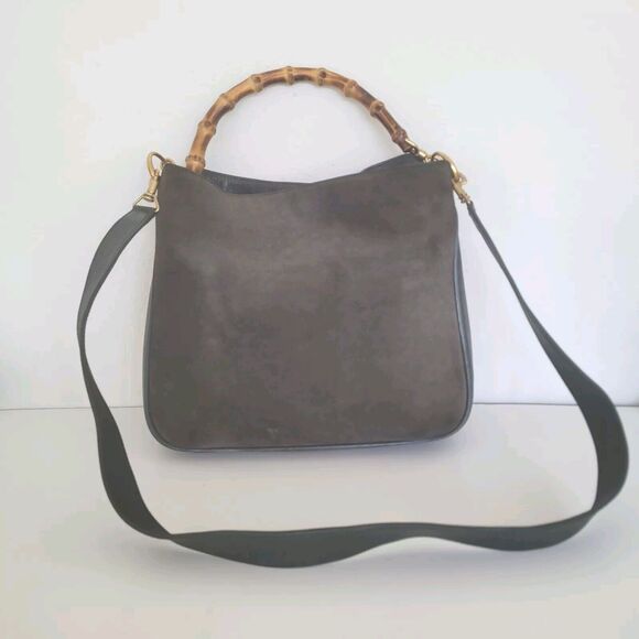 GUCCI Vintage Bamboo Green Shoulder Bag Handbag Leather Medium Purse 2 Way Retro - Picture 1 of 13
